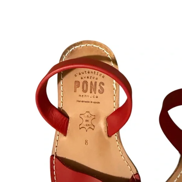 PONS Avarcas Classic Style Red Leather Sandals Slingback Size 8 NWOT - Picture 4 of 5